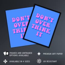 "Artery8 Don't Overthink It Simple Retro Pink Blue Wall Art Print - Size: W12"" x H16""" - thumbnail 2