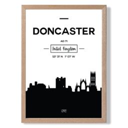 ARTZE Doncaster Black & White City Skyline Framed Print SIZE: A2 with Oak Frame - Size: A4 - thumbnail 1