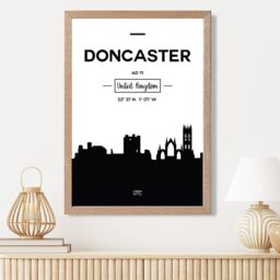 ARTZE Doncaster Black & White City Skyline Framed Print SIZE: A2 with Oak Frame - Size: A4 - thumbnail 2