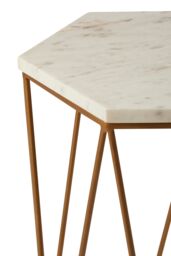 Orsina Gold Hexagonal Side Table With White Marble Top, Luxe Geometric Accent Table For Livingroom, Side Table - thumbnail 4