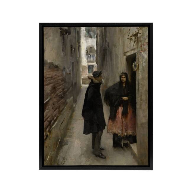 "Artery8 Narrow Street in Venice John Singer Sargent Framed Canvas Wall Art in Grey - Size: W12"" x H16""" - image 1