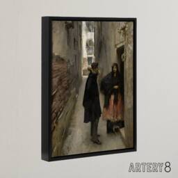 "Artery8 Narrow Street in Venice John Singer Sargent Framed Canvas Wall Art in Grey - Size: W12"" x H16""" - thumbnail 2
