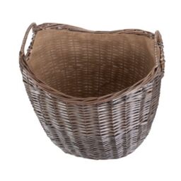 Red Hamper Wicker Scoop Neck Antique Wash Hessian Lined Log Basket in Brown - thumbnail 3