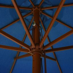 Berkfield Home Outdoor Parasol with Wooden Pole 330 cm Azure in Blue - thumbnail 4