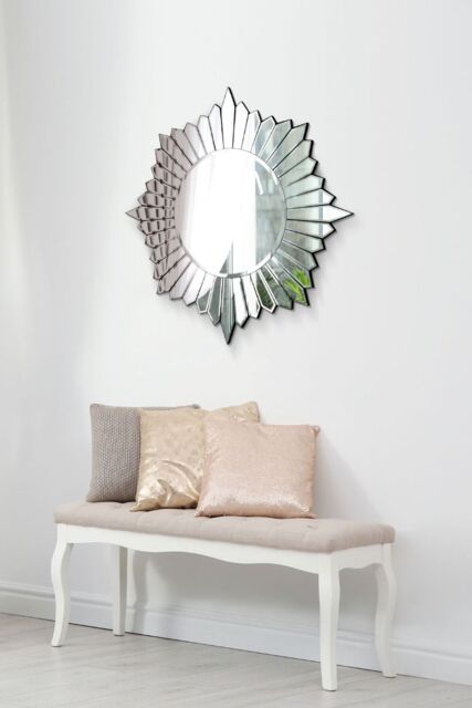 MirrorOutlet Sunburst All Glass Modern Design Round Mirror 80 x 80 CM in Silver - Size: 1 Pack - image 1
