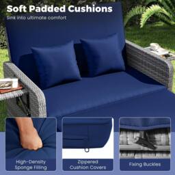 Costway PE Wicker Daybed w/4-Level Backrest 2PCS Patio Rattan Furniture Set in Navy - thumbnail 7