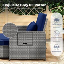 Costway PE Wicker Daybed w/4-Level Backrest 2PCS Patio Rattan Furniture Set in Navy - thumbnail 9