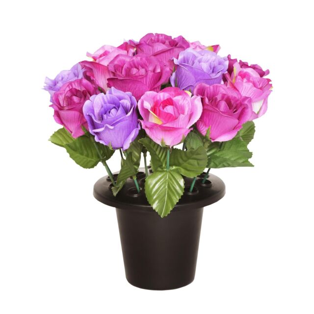 Sincere Floral Artificial Flower Memorial Graveside Rose Bowl in Purple
