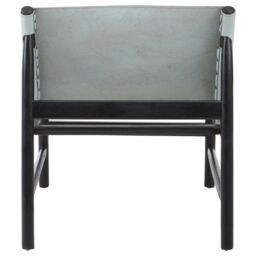 Orsina Grey Plain Cow Leather Chair With Black Wooden Frame, Armchair With Curved Legs, Ideal For Outdoor Spaces - thumbnail 5