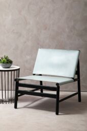 Orsina Grey Plain Cow Leather Chair With Black Wooden Frame, Armchair With Curved Legs, Ideal For Outdoor Spaces - thumbnail 2
