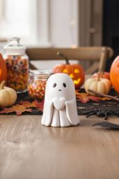 Living and Home Mini Halloween Sad Ghost Figurine Holding White Heart Resin Ornament for Table, Shelf & Windowsill - thumbnail 1