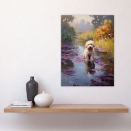 Artery8 White Cockapoo Dog & Purple Water Irises Claude Monet Style Oil Painting Large Wall Unframed Art Poster Print Thick Paper 18X24 Inch - thumbnail 4