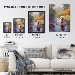 Artery8 White Cockapoo Dog & Purple Water Irises Claude Monet Style Oil Painting Large Wall Unframed Art Poster Print Thick Paper 18X24 Inch - thumbnail 3