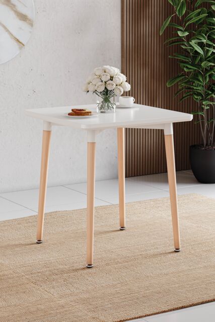 Home Discount Vida Designs Batley 2 Seater Square Dining Table MDF Solid Beech Wood Dining Kitchen Furniture in White - image 1