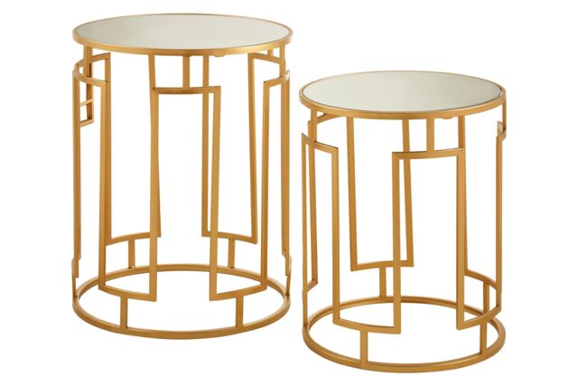 Orsina Set Of 2 Mirrored Top Round Side Tables, Gold Nesting Tables For Lounge, Bohemian Accent Tables, Small Tables - image 1