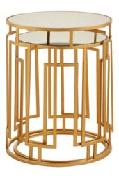 Orsina Set Of 2 Mirrored Top Round Side Tables, Gold Nesting Tables For Lounge, Bohemian Accent Tables, Small Tables - thumbnail 3