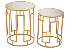Orsina Set Of 2 Mirrored Top Round Side Tables, Gold Nesting Tables For Lounge, Bohemian Accent Tables, Small Tables - thumbnail 2