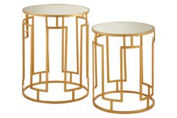 Orsina Set Of 2 Mirrored Top Round Side Tables, Gold Nesting Tables For Lounge, Bohemian Accent Tables, Small Tables - thumbnail 1
