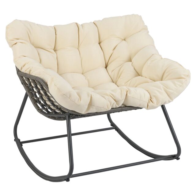 Costway Outdoor Rocking Chair Oversized Patio PE Wicker Egg Chair in Beige - image 1