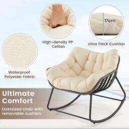 Costway Outdoor Rocking Chair Oversized Patio PE Wicker Egg Chair in Beige - thumbnail 6