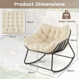 Costway Outdoor Rocking Chair Oversized Patio PE Wicker Egg Chair in Beige - thumbnail 7