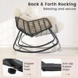 Costway Outdoor Rocking Chair Oversized Patio PE Wicker Egg Chair in Beige - thumbnail 5