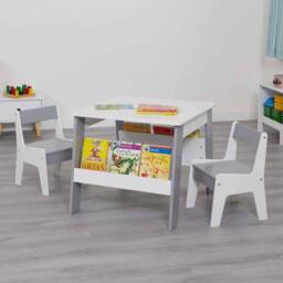 Liberty House Toys Kids White/Grey Table/Chair/Storage set in White - thumbnail 2