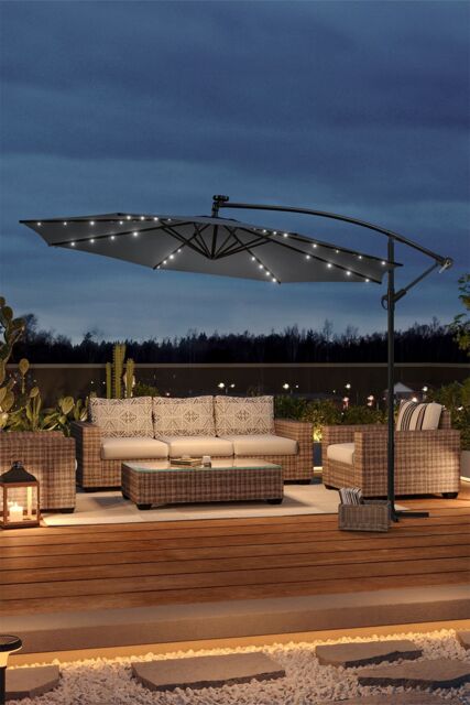 Living and Home 3m Cantilever Garden Parasol with LED Light（Base is not included） in Grey - image 1
