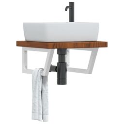 Berkfield Home Basin Shelf Wall Mounted Steel & Solid Wood Oak in Brown - thumbnail 1