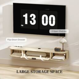 HOMCOM 120 cm Floating TV Unit with Flip Drawer & Shelves, Natural - thumbnail 5