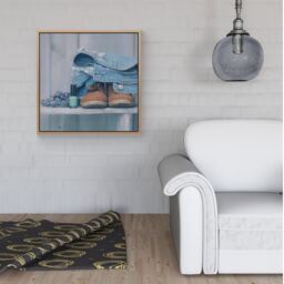 Warren Reed - Designer Shoes On The Bench Framed Canvas in Light Brown - Size: w40 inch x h40 inch - thumbnail 2