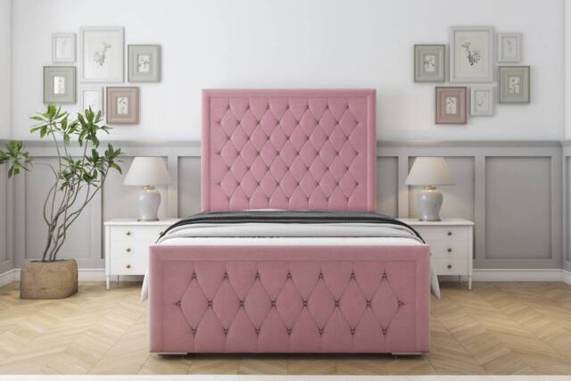 "Sloomy Monroe Plush Frame-Mattress - 50"" Upholstered Headboard in Pink - Size: Single" - image 1