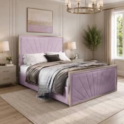Casani Southborough Upholstered Soft Velvet Pink Metal Designer Bed Frame - Size: King - thumbnail 1