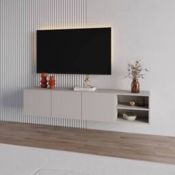 Decortie Conrad' Wall-Mounted Floating TV Stand with Soft-Close Doors in Beige - Size: 2 Pack