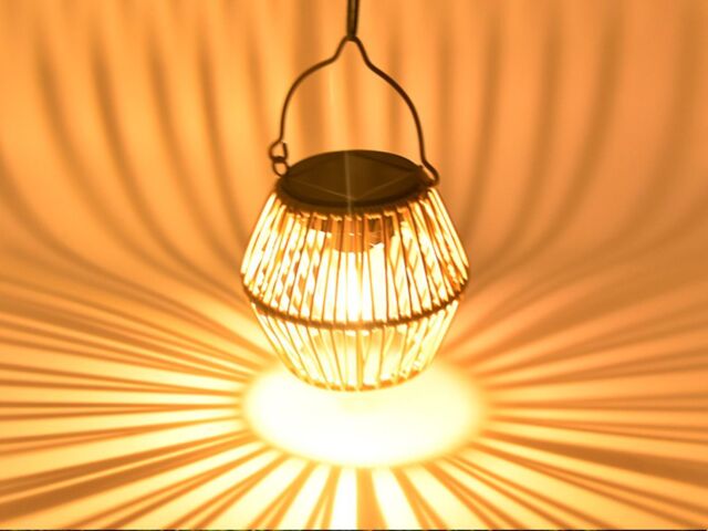 Leaper Solar Bamboo Carrying Basket Night Light Decorate Courtyard in Green - image 1