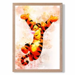 ARTZE Tigger Watercolour Winnie the Pooh Art Print with Oak Frame SIZE: A2 in Orange - thumbnail 2
