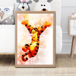 ARTZE Tigger Watercolour Winnie the Pooh Art Print with Oak Frame SIZE: A2 in Orange - thumbnail 1