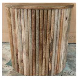 Jaipur Furniture Ltd Ribbed Round Side Table - Mango Wood - L40xW40xH40cm - Light Finish in Brown - thumbnail 2
