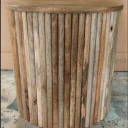 Jaipur Furniture Ltd Ribbed Round Side Table - Mango Wood - L40xW40xH40cm - Light Finish in Brown - thumbnail 1