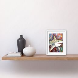 "Artery8 Wall Art Print Great White Shark Folk Art Watercolour Painting Artwork Framed 9X7 Inch - Size: W7"" x H9""" - thumbnail 2