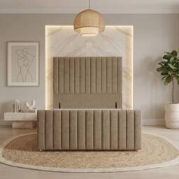 "Somnior Eleanor Linen Divan Base No Drawers 54"" Headboard & 22"" Footboard in Brown - Size: Single" - thumbnail 2
