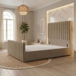 "Somnior Eleanor Linen Divan Base No Drawers 54"" Headboard & 22"" Footboard in Brown - Size: Single"