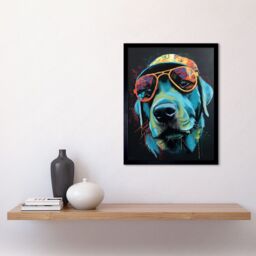 "Artery8 Wall Art Print Labrador Retriever with Sunglasses & Hat Art Framed in Black - Size: W12"" x H16""" - thumbnail 2