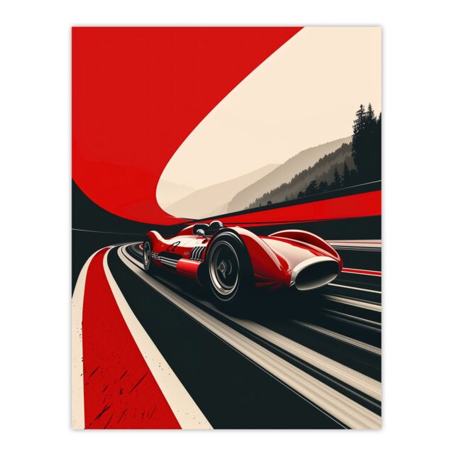 "Artery8 Retro Futuristic Race Car Dynamic Sport Track Wall Art Print in Red - Size: W24"" x H32""" - image 1