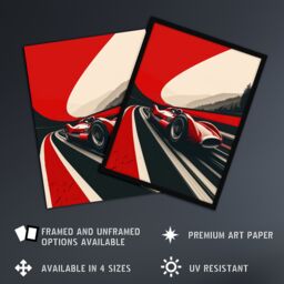 "Artery8 Retro Futuristic Race Car Dynamic Sport Track Wall Art Print in Red - Size: W24"" x H32""" - thumbnail 2