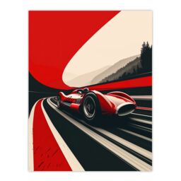 "Artery8 Retro Futuristic Race Car Dynamic Sport Track Wall Art Print in Red - Size: W24"" x H32""" - thumbnail 1