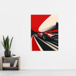 "Artery8 Retro Futuristic Race Car Dynamic Sport Track Wall Art Print in Red - Size: W24"" x H32""" - thumbnail 4