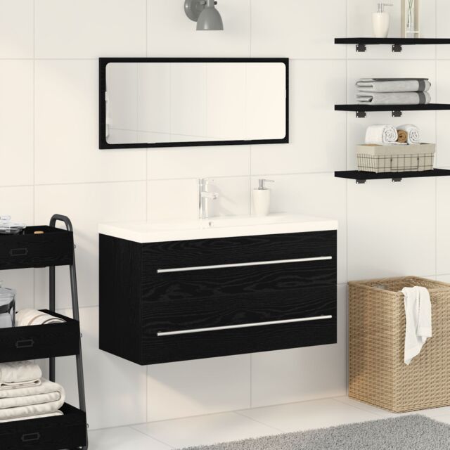 Berkfield Home Bathroom Sink Cabinet with Built-in Basin Black Oak Engineered Wood - image 1
