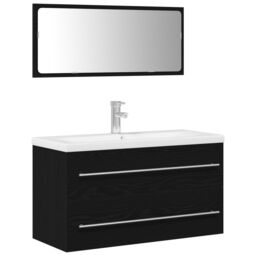 Berkfield Home Bathroom Sink Cabinet with Built-in Basin Black Oak Engineered Wood - thumbnail 2