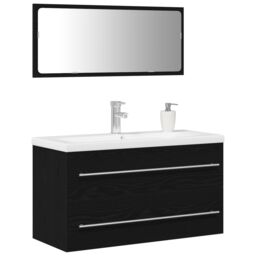 Berkfield Home Bathroom Sink Cabinet with Built-in Basin Black Oak Engineered Wood - thumbnail 3